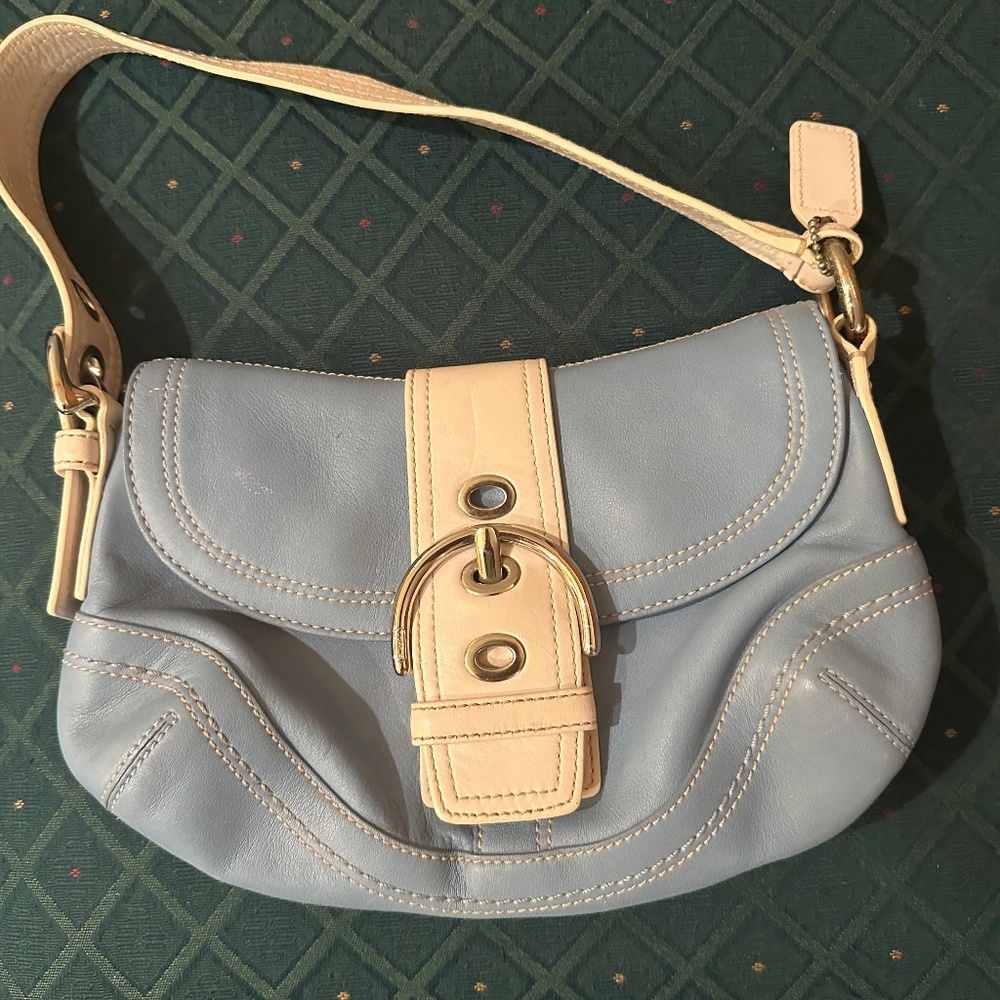 Coach Y2K Soho Mini Blue and White Leather Shoulder Bag